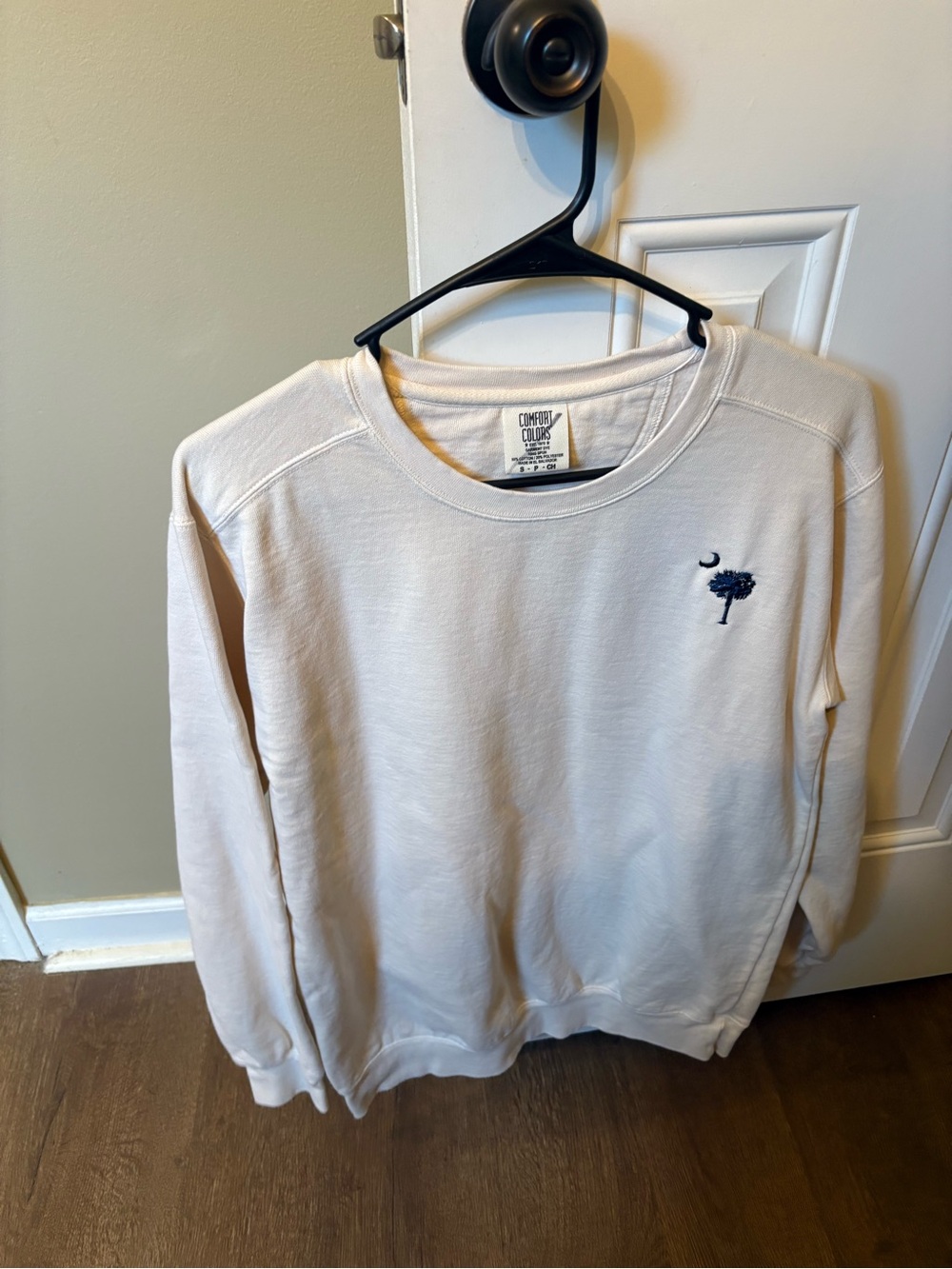 Comfort Colors Cream Crewneck Sweatshirt with Navy Embroidery